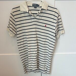 Ralph Lauren Men's White and Navy Striped Polo Shirt